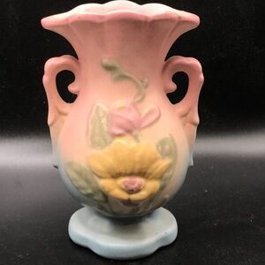 Vintage HULL Magnolia  Vase  Double Handle 13 - 4 3/4   Pottery Floral Pink READ